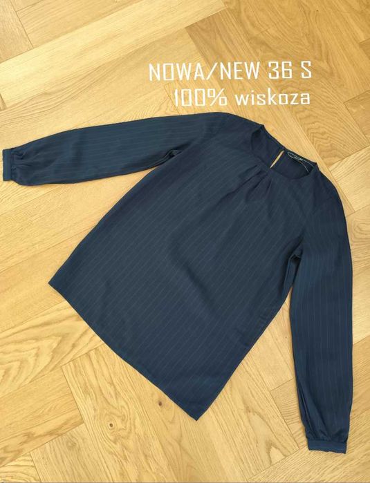 Nowa bluzka damska elegancka wiskoza granatowa 36 S 38 M