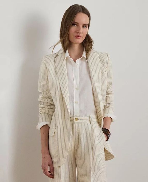 Ralph Lauren striped Cotton-Blend Blazer Пиджак лен с котоном р 10 США
