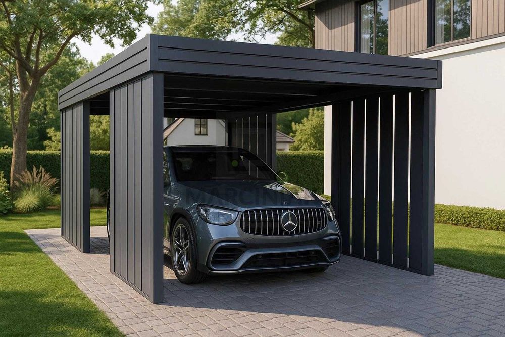 Solidna wiata garażowa na 1 auto 3x6m - Konstrukcja na słupach 100x100