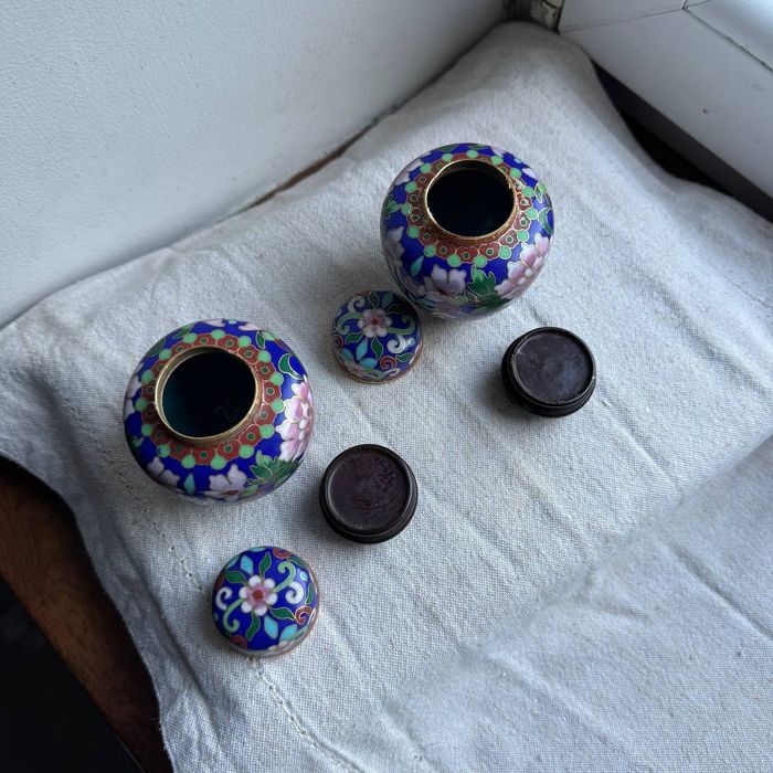 Wazoniki Cloisonne Mosiądz Emalia Vintage Ręcznie robione