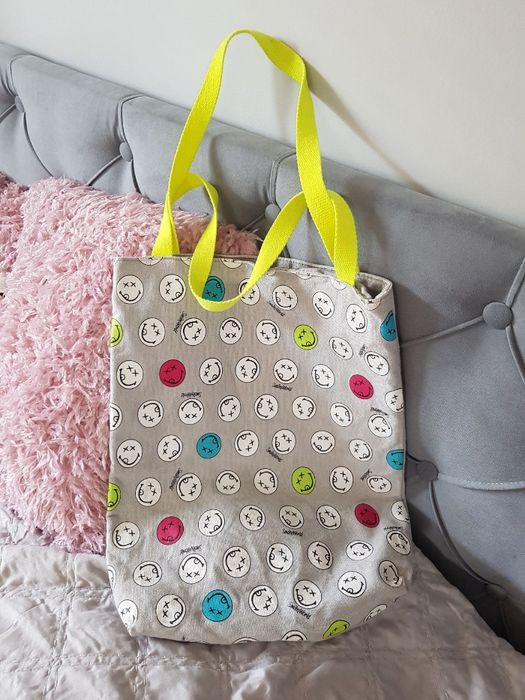 torebka researved szara neonowa emotikony buźki duża pojemna torebka