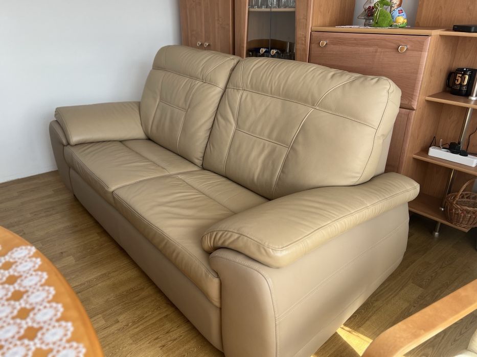 Sofa skórzana beżowa