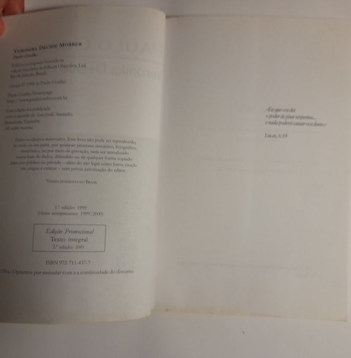 "Veronika Decide Morrer" Paulo Coelho