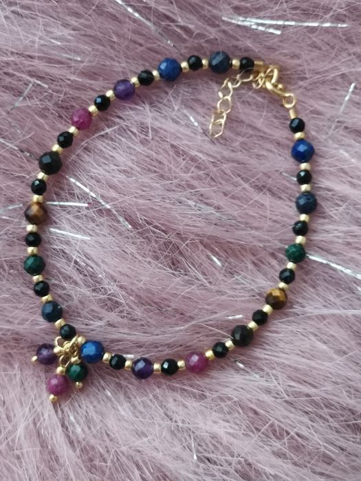 Bransoletka na lince czakry 7 czakr szafir rubin lapis turmalin ciemna