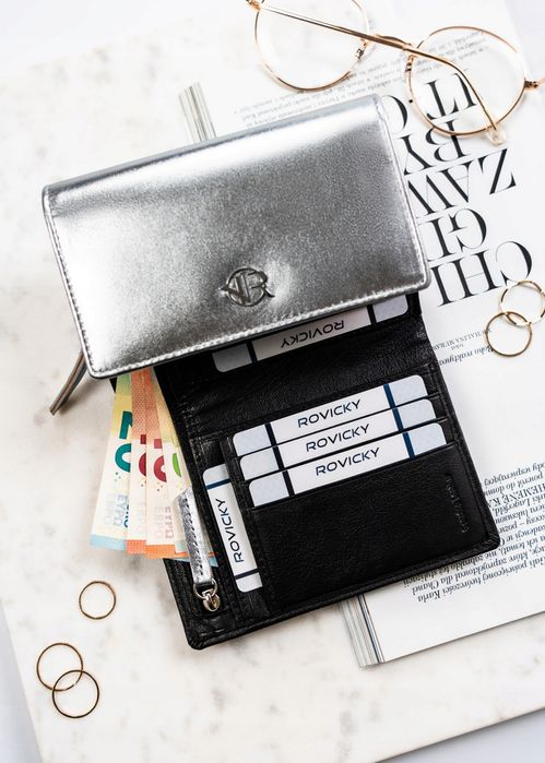 damski portfel ze skóry naturalnej na zatrzask - rovicky