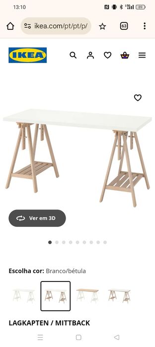 secretária branca com cavaletes