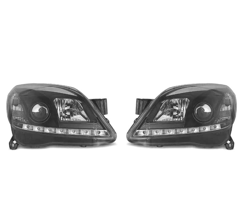 FARÓIS OPEL ASTRA H 04-09 LUZ DIURNA LED FUNDO NEGRO