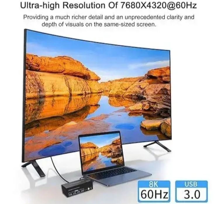 KVM-переключатель VPFET 8K на 3 монитора для 2 ПК HDMI и DP 4 USB 3.0