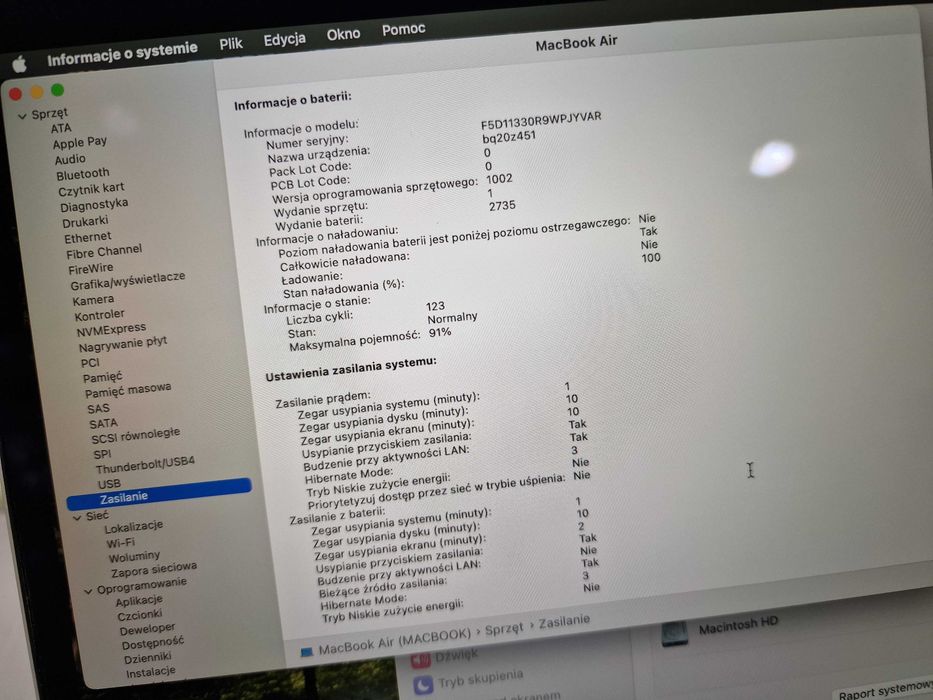 Macbook Air 13 2020/ M1/ 8GB/ 256GB/ Silver/ 123 cykle/ Grade A-/ Gwarancja 6 MSC
