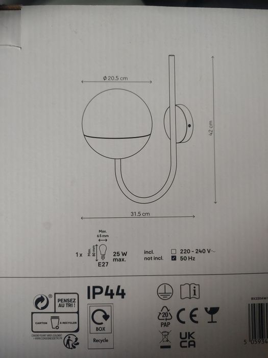 Nowa Lampa Kinkiet Jarrow Czarna E27