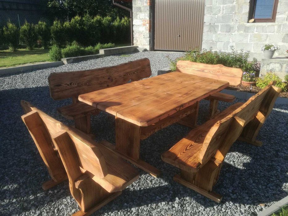 Meble ogrodowe DREWNIANE góralskie DO OGRODU biesiadne LITE DREWNO +