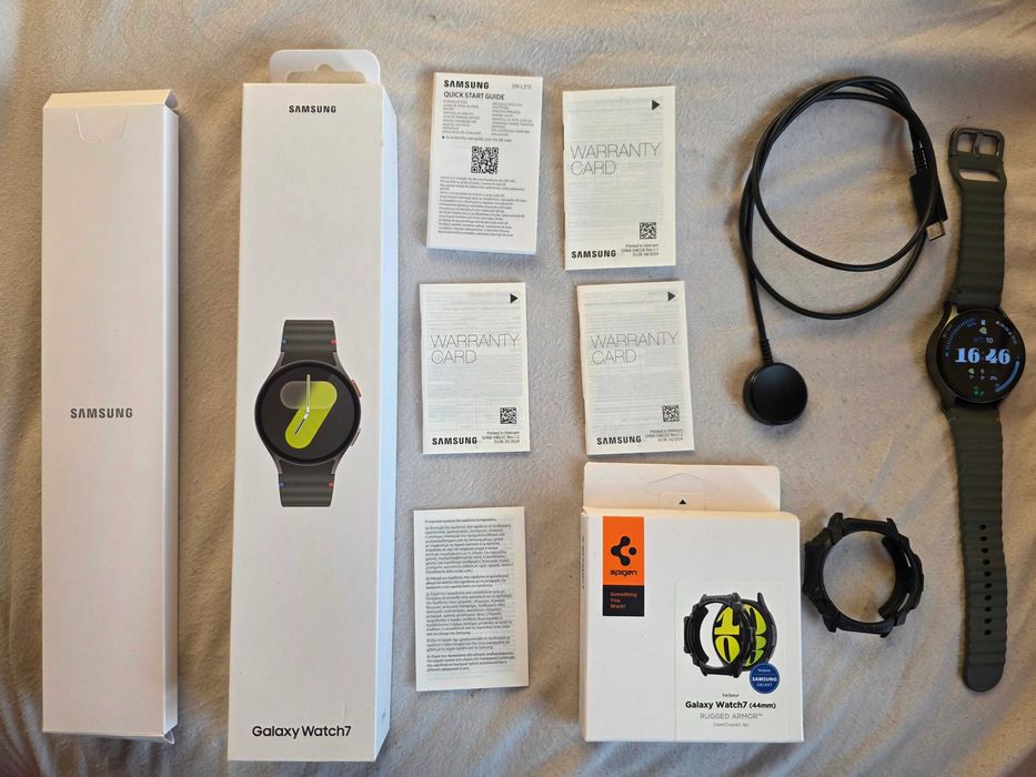 Smartwatch Samsung Watch7 44mm GPS Bluetooth cały zestaw + etui SPIGEN