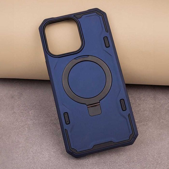 Plecki Etui Pancerne Defender Mag Ring do Apple Iphone 15 granatowe