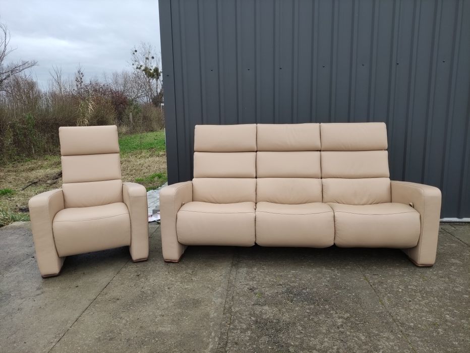 Sofa 3-osobowa z 3 funkcjami relax+fotel- skóra naturalna! Nowoczesny