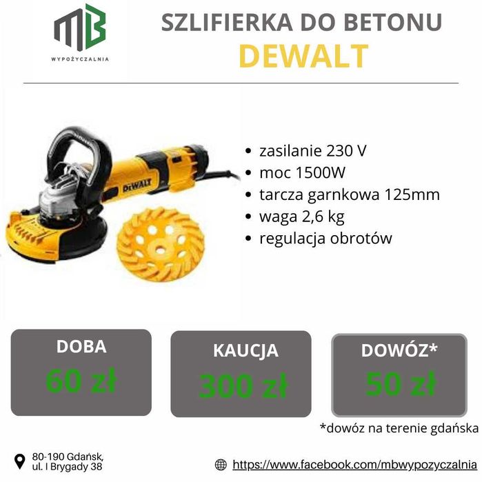 Wynajem Szlifierka do betonu/szlifierka podłogowa / Bruzdownica