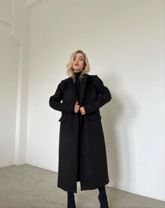 Пальто кашемировое новое женское длинное черное