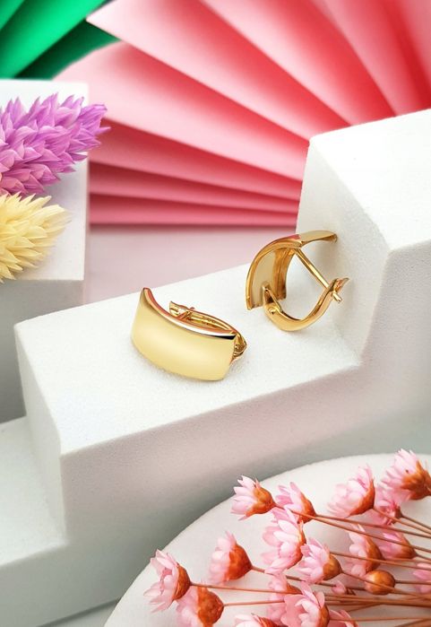 Złote kolczyki, gładkie, eleganckie, angielskie, pr 585