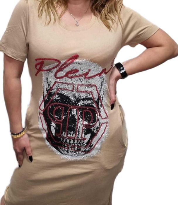 Sukienka Philipp Plein cyrkonie Skull beżowa Wyprzedaż