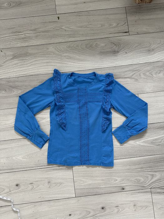 Zara niebieska bluzka dlugi rekaw indigo S/M zaboty koronka