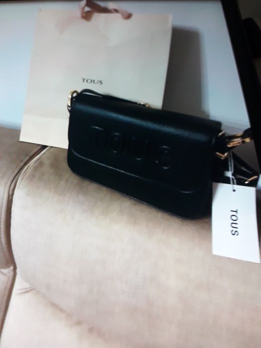 Bolsa tiracolo Preta tous alça ajustável com logotipo tous