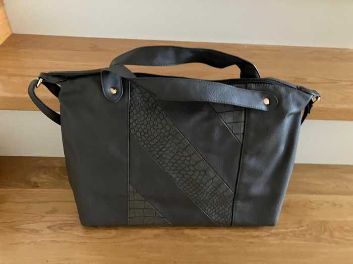 Torba – na ramię lub uchwyty, szara, ekoskóra, mieści A4