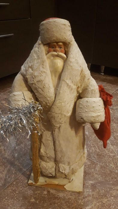 Новогодняя игрушка Дед Мороз из папье маше и ваты, СССР,