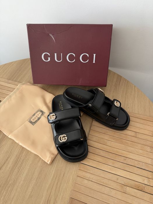 Klapki Gucci Crystal Double G Sandały GG Interlocking G