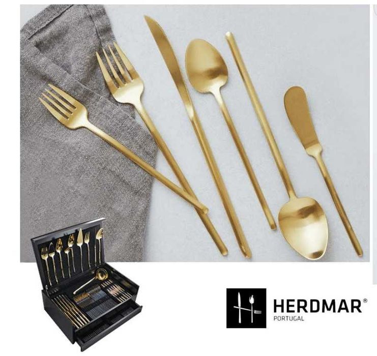 Faqueiro Dourado com 130 peças - Marca HERDMAR