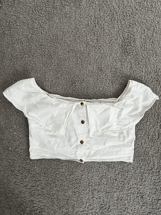 Biały crop top hiszpanka Sinsay