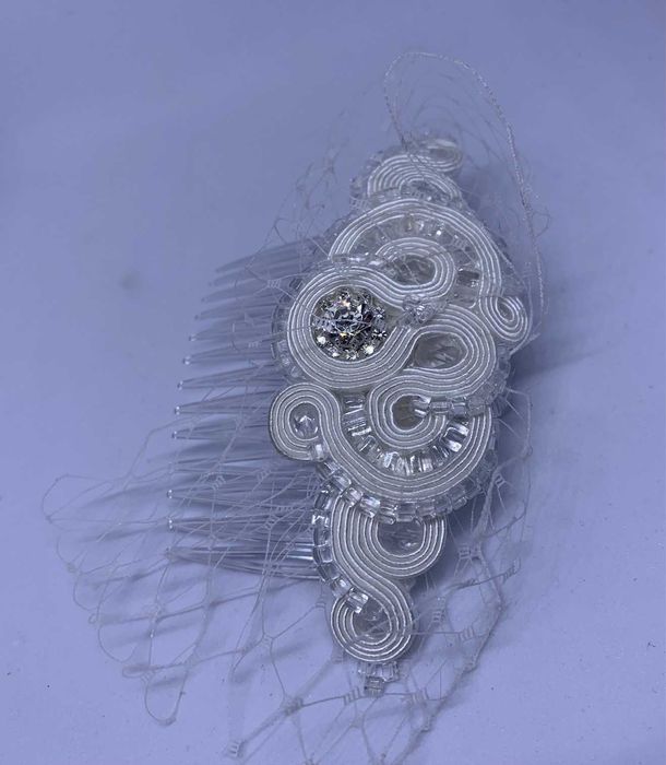 nowa ślubna ozdoba sutaszowa grzebyk mały stroik panna młoda oryginał