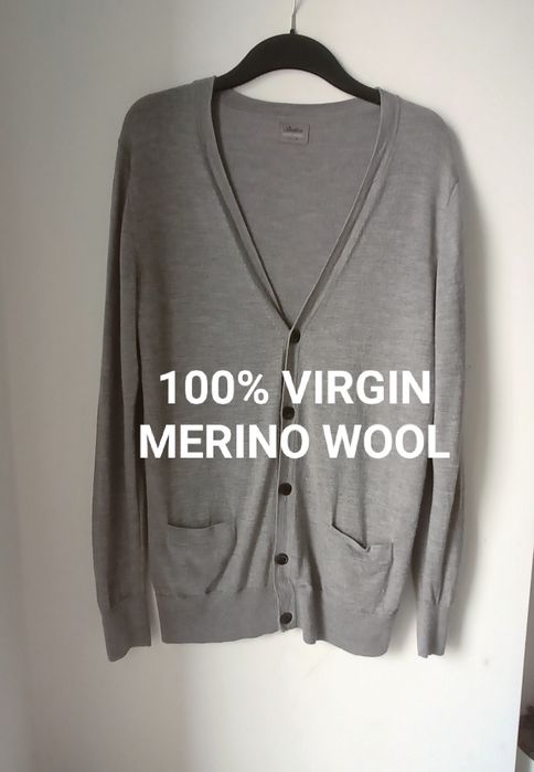 Sweter kardigan szary Virgin merino WOOL 100%