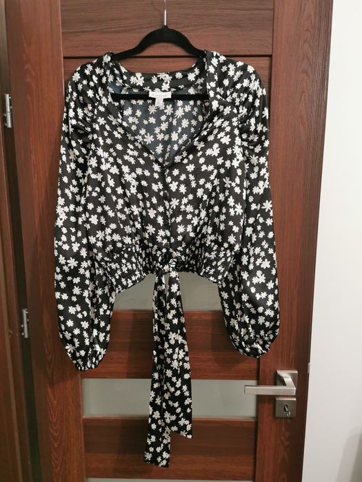 Bluzka w kwiaty bluzeczka koszula elegancka satynowa XL 42