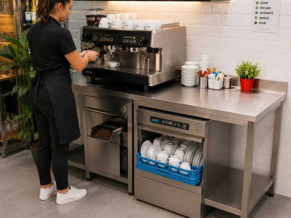 Bancada de Cafetaria em Inox com Bate-Borras e Gaveta - Ocasião