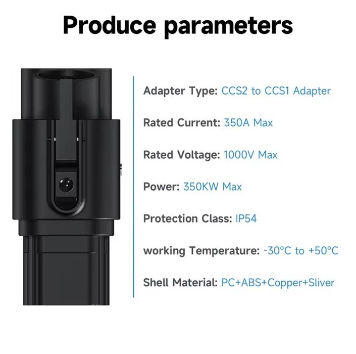 Перехідник AFYEEV CCS2 - CCS1 350А 350кВт AC DC адаптер швидкої зарядки для електромобілів США Chevrolet Bolt Hyundai Ioniq Kia EV6 та інших
