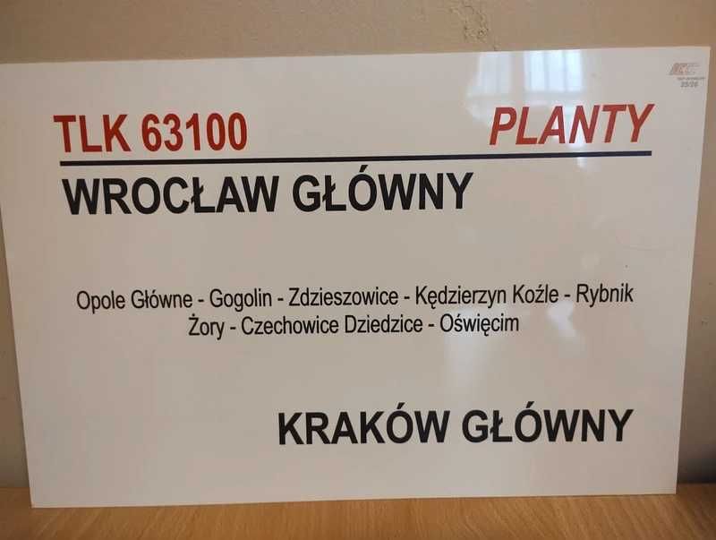 PKP tablica relacyjna TLK Planty (Kraków - Wrocław), plastikowa