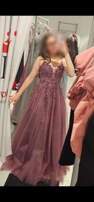 Sukienka długa tiul cekiny gorset jagoda