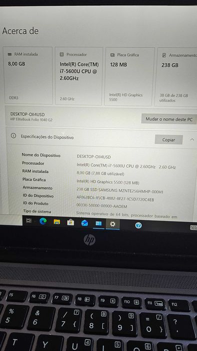 Computador portátil HP i7 8GB RAM 240GB HD WIN 10 PRO