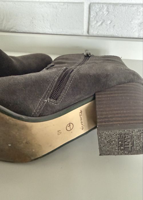 Tamaris botki kozaki brązowe zamszowe na obcasie