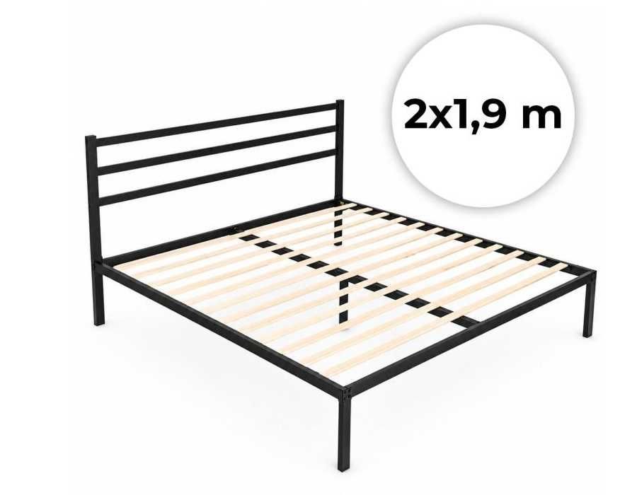ŁÓŻKO metalowe 190x200 cm ze stelażem i zagłówkiem NOWOCZESNE CZARNE