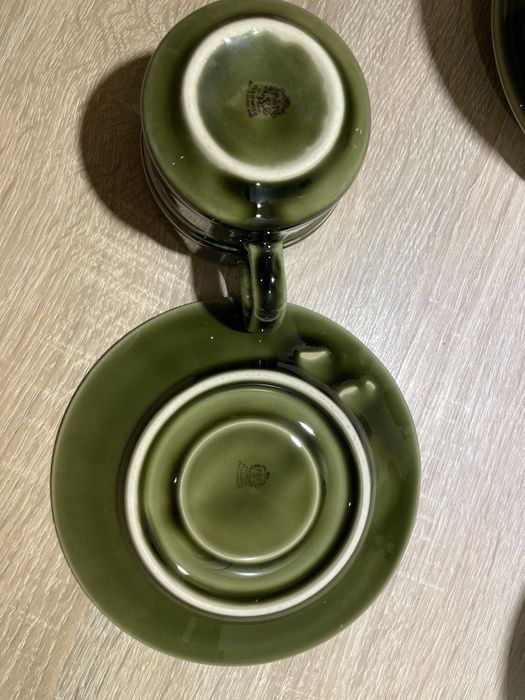 Tułowice „Ania” 6 filiżanek i 6 spodków piękny zielony porcelit PRL