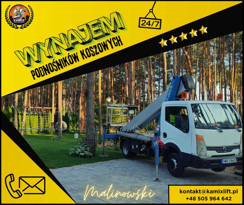 Usługi/wynajem zwyżka podnośnik koszowy/wycinka drzew do 26m