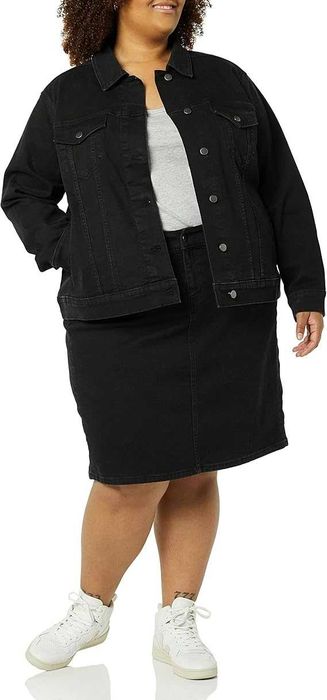 AMAZON ESSENTIALS Damska Kurtka Jeansowa Czarna 4XL Podwójne Szwy