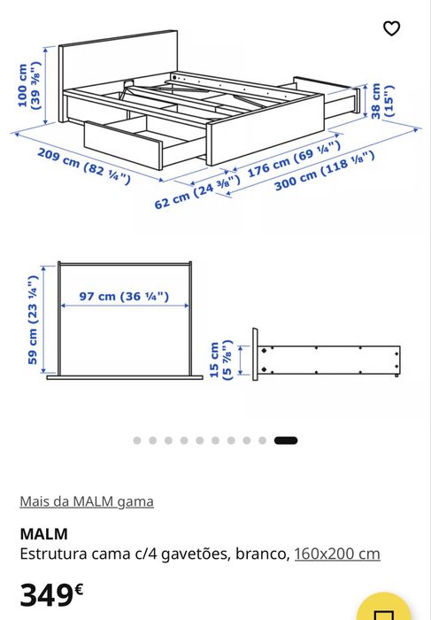 MALM - Cama com 4 gavetas do IKEA - 160/200