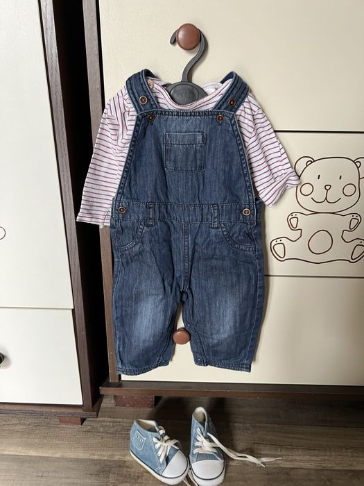 M&S spodnie ogrodniczki chłopięce 3/6 msc. rozm. 68