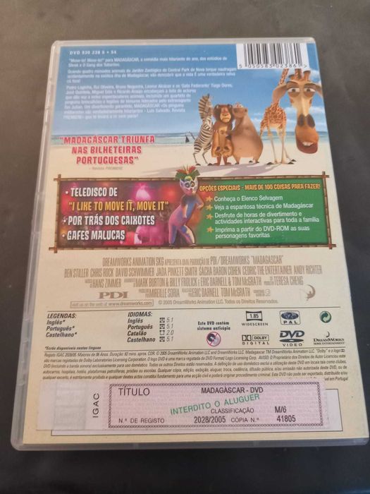 Dvd MADAGASCAR 1 1º Filme Original DOBRADO em PORTUGUÊS Move It