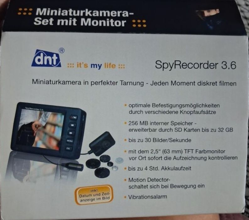 Zestaw Szpiegowski dnt SpyRecorder 3.6 | Mini Kamera + Monitor TFTOpis przedmiotu: