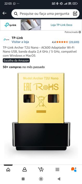 TP-Link Archer T2U Nano - AC600 Adaptador Wi-Fi Nano USB, banda dupla