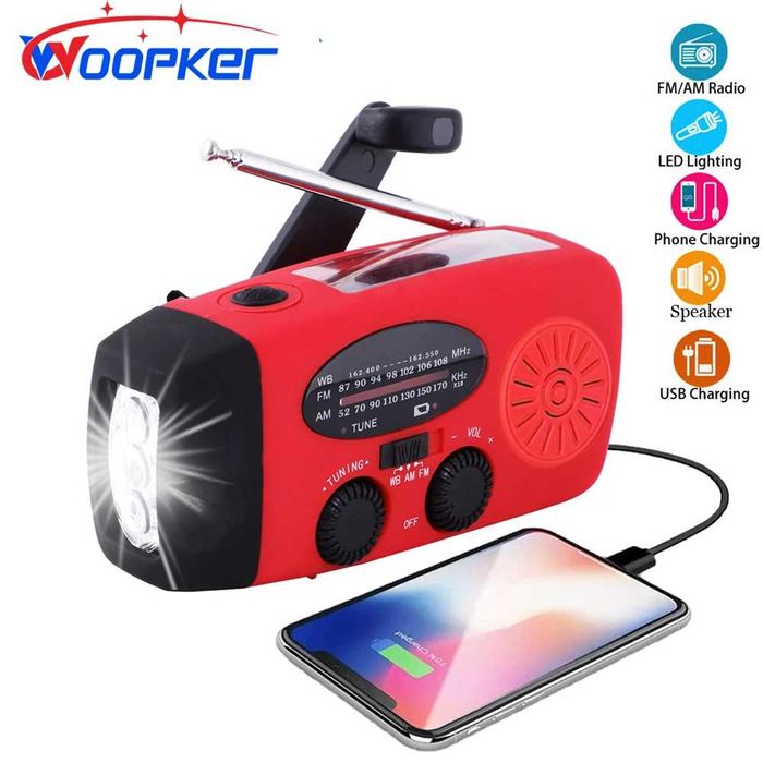 Радіоприймач з роторною та сонячною зарядкою + ліхтар, повербанк