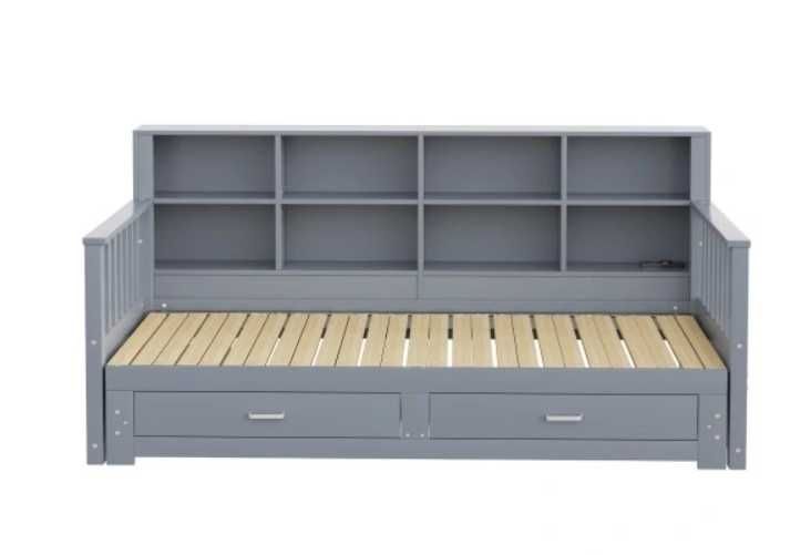 Sofa z łóżkiem Łóżko wysuwane 90/180x190cm 2szuflady/USB szare