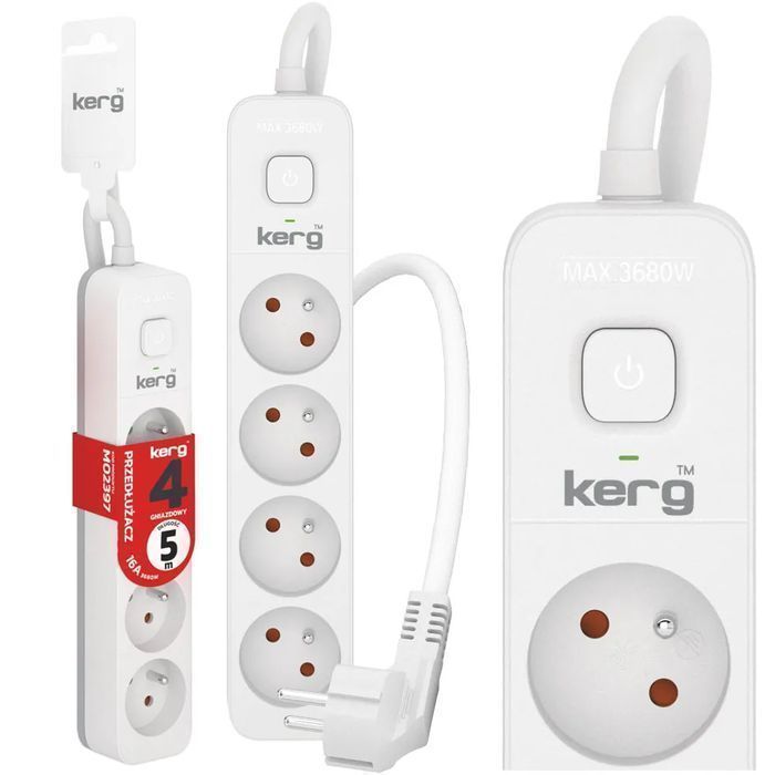 Przedłużacz Kerg z wyłącznikiem 4 gniazda z uziemieniem 5m 16A M02397